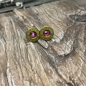BULLET STUD EARRINGS - 45 AUTO - SWAROVSKI CRYSTAL BIRTHSTONE - OCTOBER - ROSE